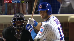 David Bote steps up to the plate with the Cubs down by 3 runs with 2 outs in the 9th inning