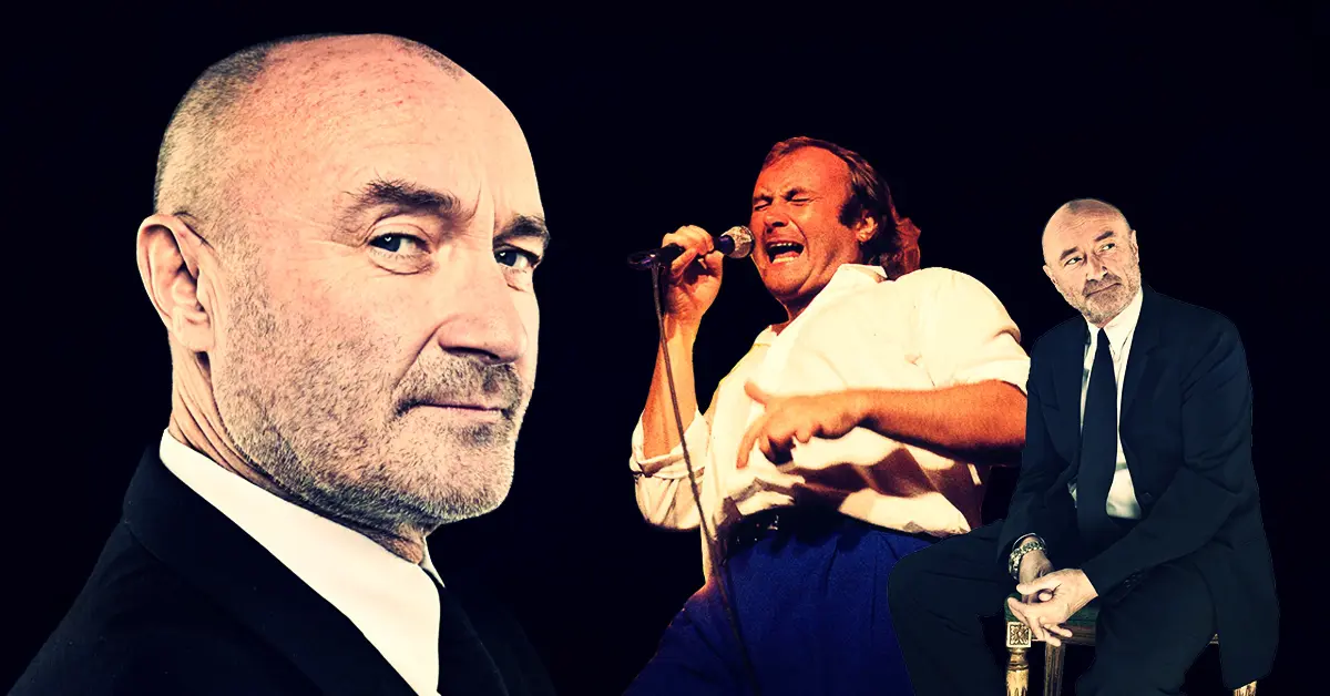 An illustration showing the evolution of Phil Collins as a singer. Collins went from unheralded drummer to an unlikely superstar singer for Genesis.