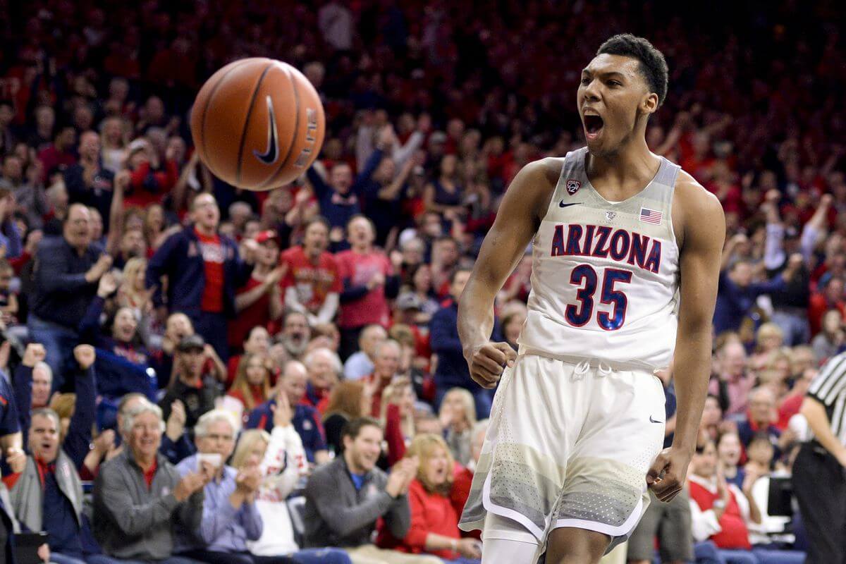 Allonzo Trier celebrates a dunk in a big game at Arizona. Allonzo Trier Undrafted to Rookie Revelation.