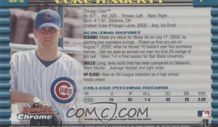 Luke Hagerty baseball card from 2003.  Luke hagerty comeback to baseball with the cubs.