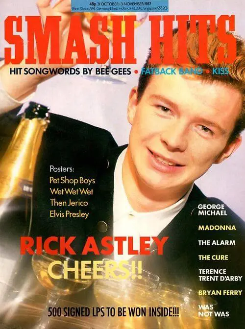 Rick Astley on the cover of Smash Hits in December of 1987