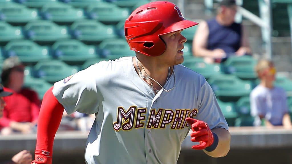Luke Voit trots after smashing a home run for the Cardinals minor league affiliate. Luke Voit or Greg Bird? It's a question all Yankees fans are wrestling with.