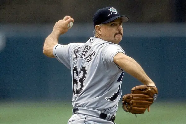 Jim Morris delivers a 98 mph fastball for the Tampa Bay Devil Rays during the 1999 MLB season