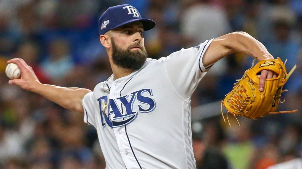Nick Anderson fires a pitch for the Tampa Bay Rays in the 2020 MLB postseason