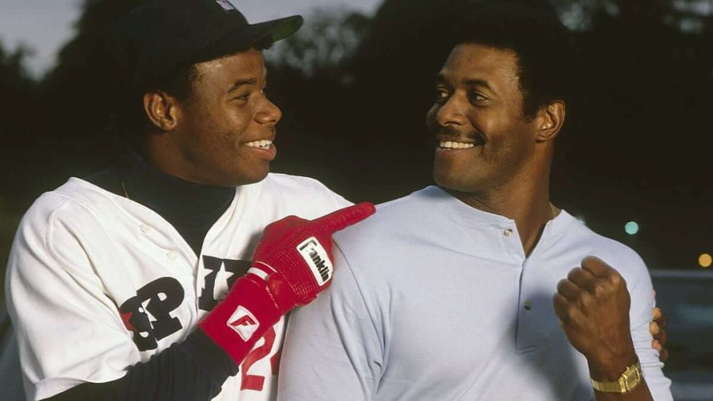 Ken Griffey Jr and his father Ken Griffey Sr pose for Sports Illustrated before the MLB Draft