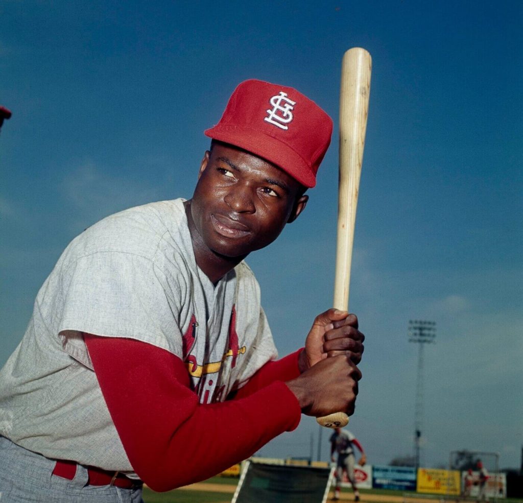 Lou Brock gets in his batting stance for the St Louis Cardinals