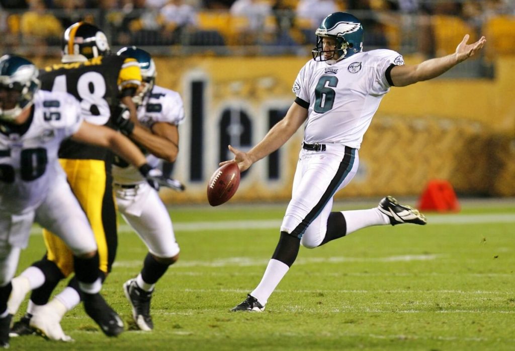 Sav Rocca punts for the Philadelphia Eagles in a game against the Pittsburgh Steelers