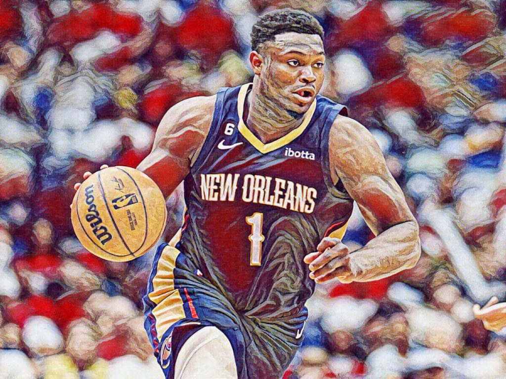 An illustration of Zion Williamson playing for the New Orleans Pelicans – the smallest market team in the NBA.