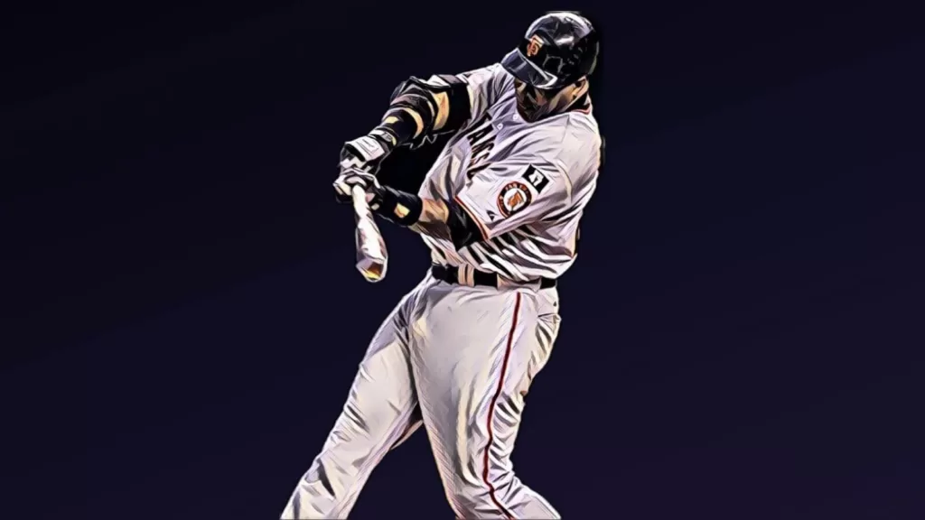 An illustration of Barry Bonds connecting on a home run swing