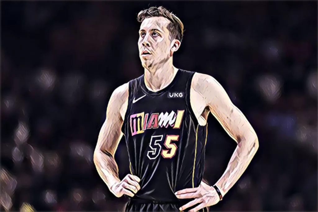 D3 basketball alum Duncan Robinson carries the ball down the court for the Miami Heat during an NBA game