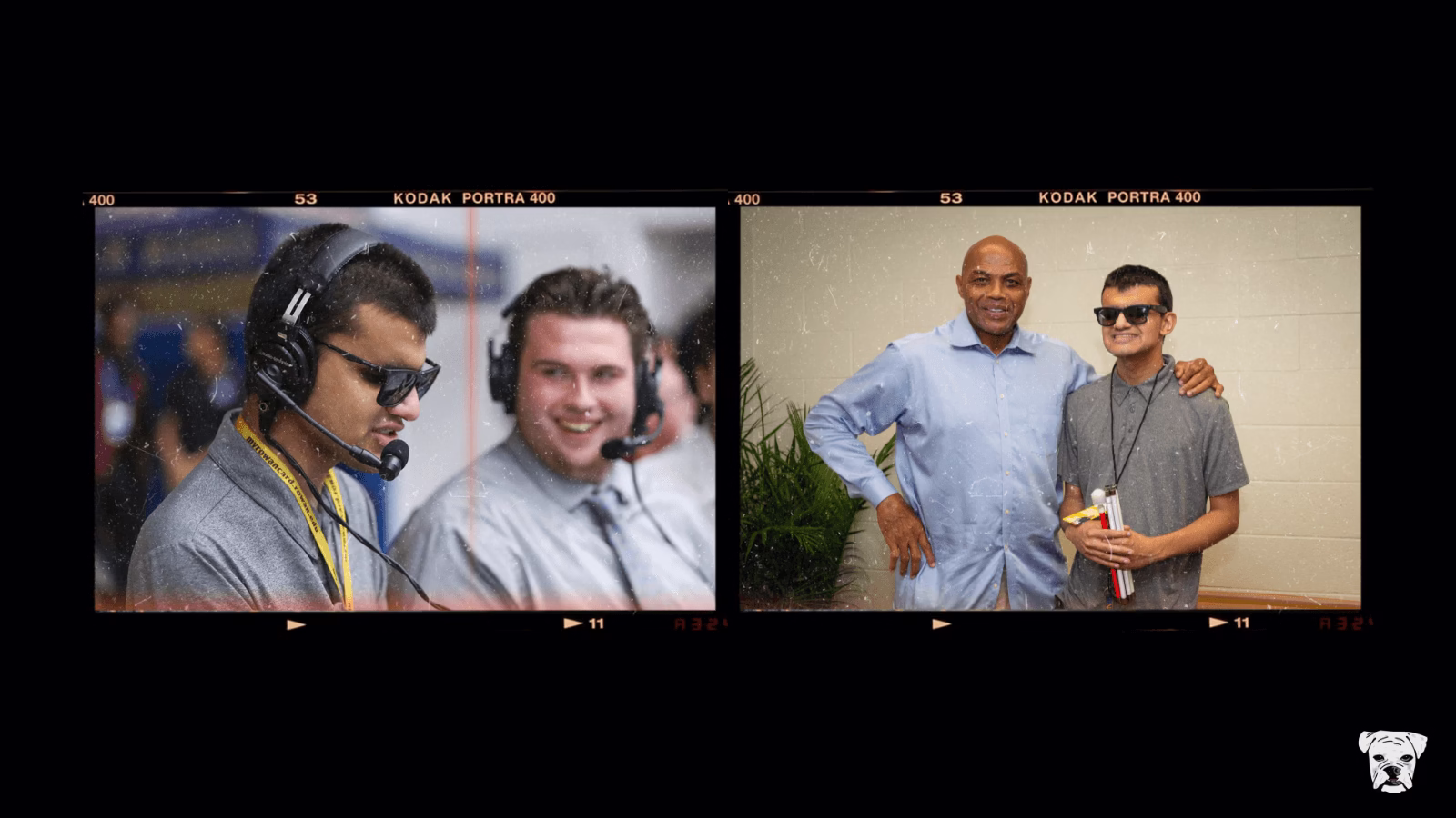 Two side-by-side photos of Allan Wylie, who is a blind sports broadcaster for the Delaware Blue Coats of the NBA G League and an incredible inspiration to underdogs everywhere. This is the featured image for our Joker Mag exclusive interview with Allan.