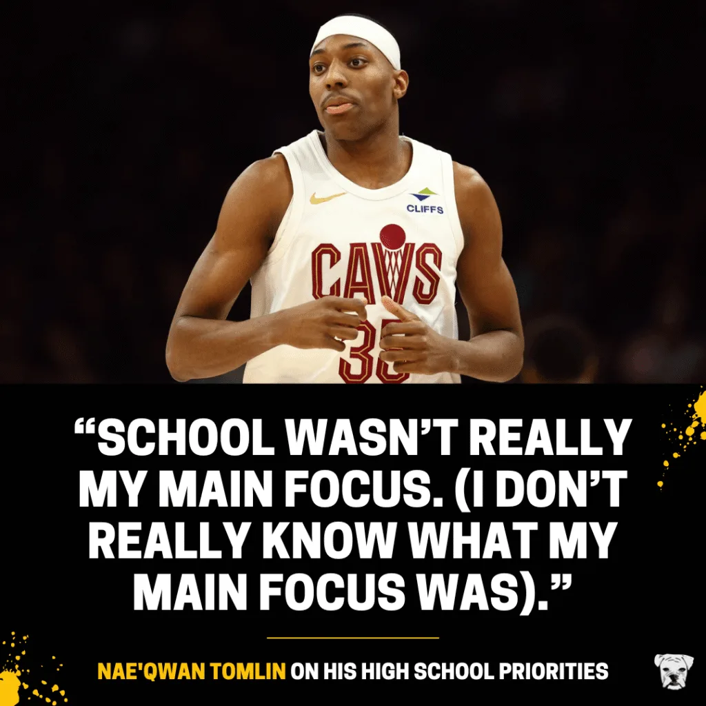 A quote from Nae'Qwan Tomlin on his high school priorities: "School wasn’t really my main focus. (I don’t really know what my main focus was)."